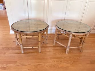 Pair of Vintage 1970s Bamboo & Glass Side Tables