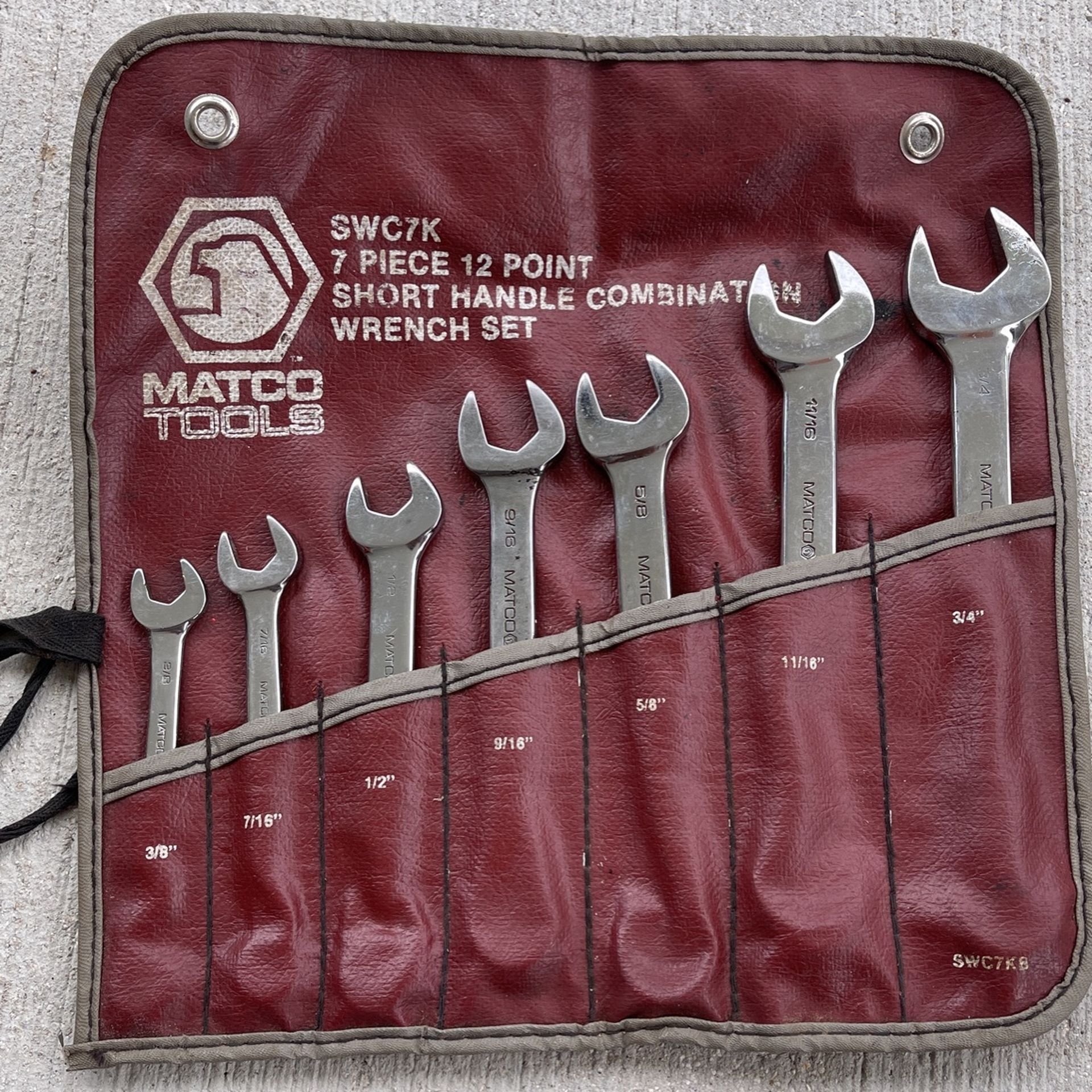 MATCO 7 PIECE 12 POINT SHORT HANDLE COMBINATION WRENCH SET