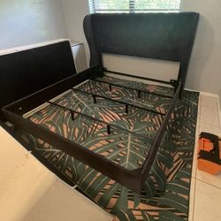 Navy Blue Upholstered King Headboard & Frame