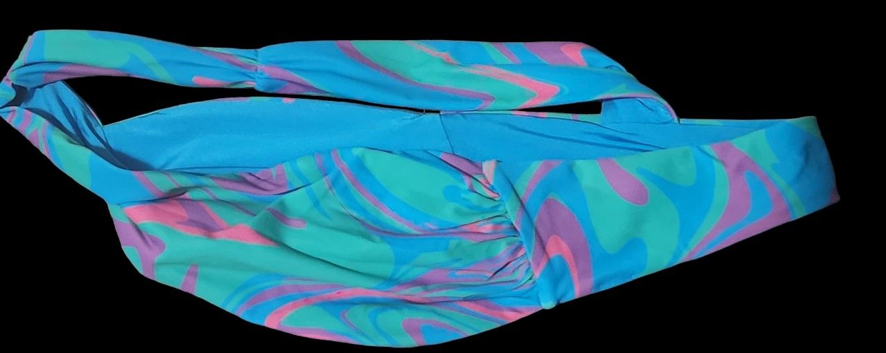 Weworewhat Ocean Blue Paradise Marble Asymmetrical Bikini Top S