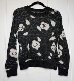 Chanel Black Camellia Jacquard Viscose Knitwear Jumper Sweater Multicolor  Sz 40