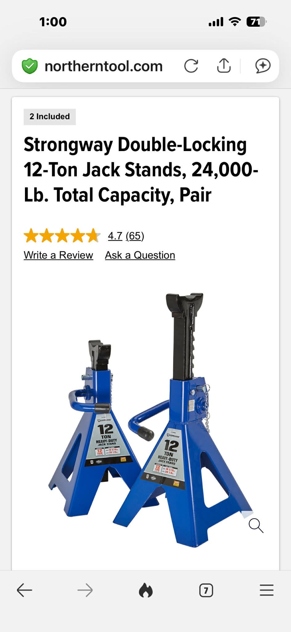 Strongway 12 Ton Double Locking Jack Stands (Missing 1 Ratchet Bar / Post) Cast Iron NEW