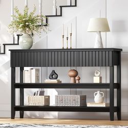Fluted Console Table with 3 Drawers, 51.2" Console Tables for Entryway, Long Entryway Table with Storage for Hallway, Living Room, Entrance, Black