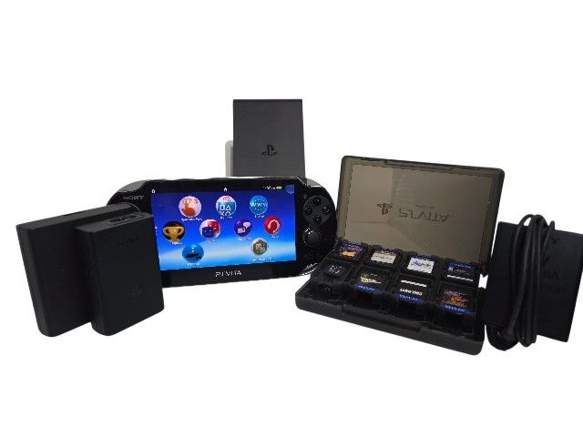 Sony PlayStation Vita PCH-1001 Black Handheld System W/ Charger & PS TV + Games