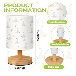 New Silly Goose Kids Table Lamp for Bedroom Kids Bedside Lamp with Linen Wooden Nightstand