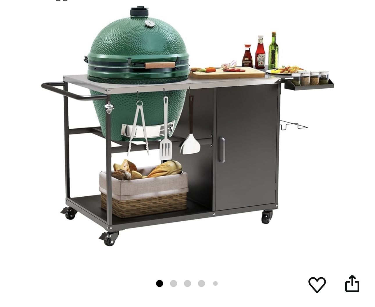 Big Green Egg Grill Cart,Heavy Metal Outdoor Grill Stand Prep Table with Wheels,Plenty of Storage,Grill Table for Big Green Egg and Kamado Joe Classic