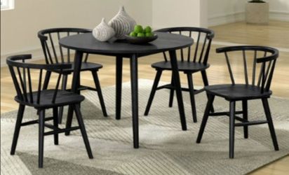 Brand New Black Mid-Century Modern Style 5pc Dining Table Set