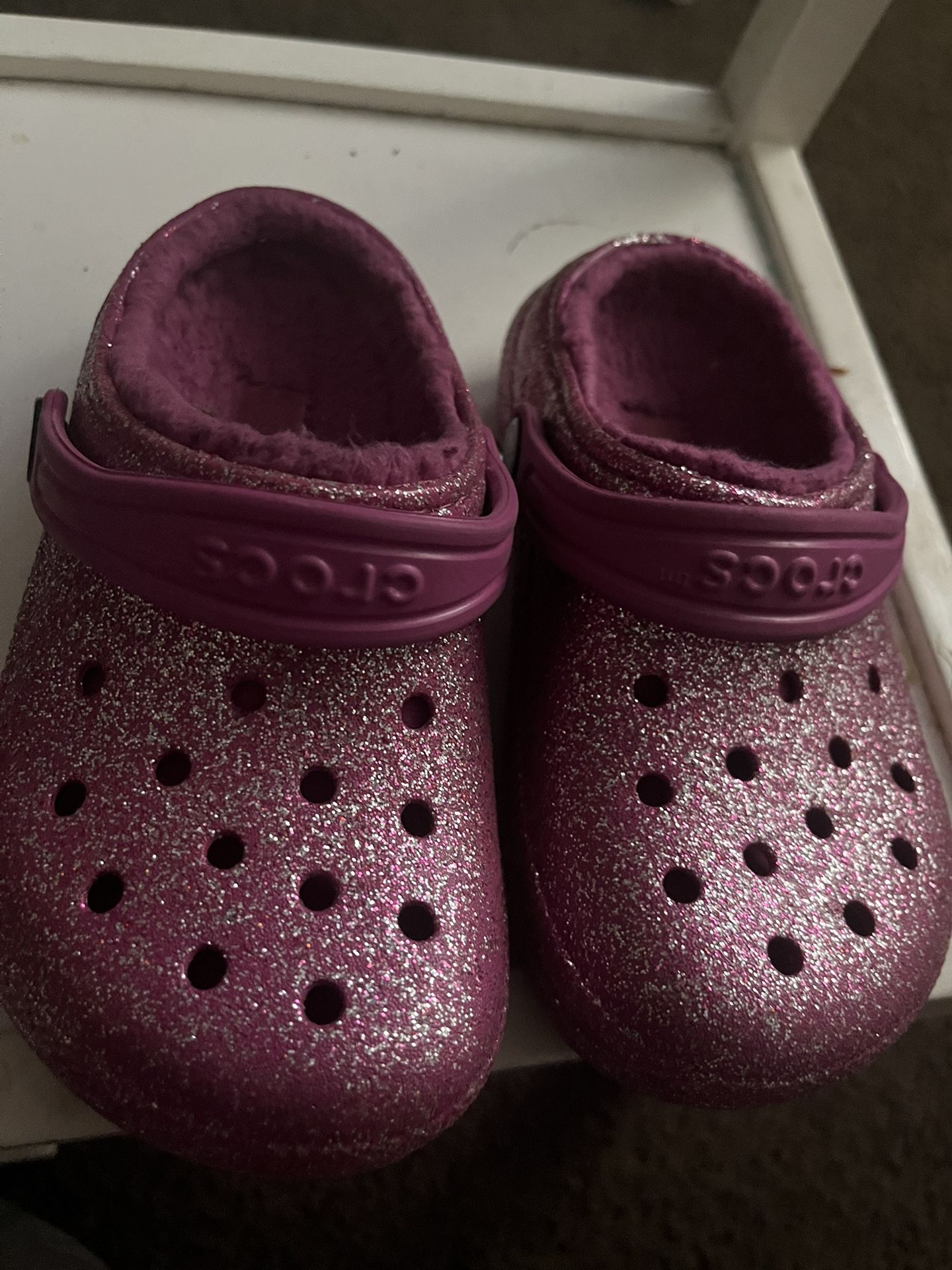 Girls Pink Glitter Fleece Lined Crocs