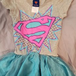Girls Superman Tshirt Dress with attached Tutu Skirt