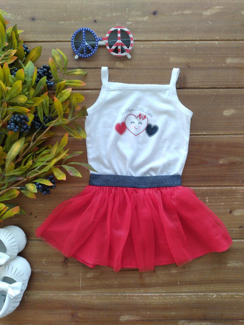 12-18MOS 2-PIECE OUTFIT 'DADDY'S LITTLE LOVE' WHITE TANK BODYSUIT W/RED TULLE SKIRT