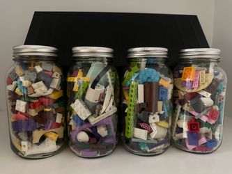Mason Jars Filled with Mixed LEGO Pieces