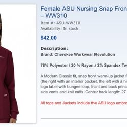 ASU (Arizona State University) Xl Scrub Top And Scrub Jacket