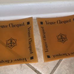 Pair of Rare French Vevue Clicqout Glass Ashtrays 8” X 8”