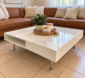 White Gloss Square Coffee Table with Storage