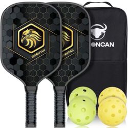 BISONCAN Pickleball Paddles - Pickleball Set w/2 Fiberglass Paddles+4 Balls NIB
