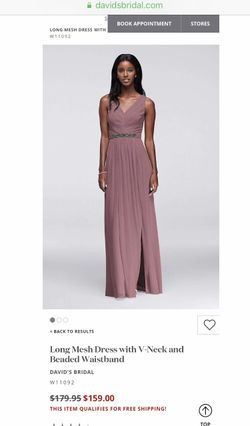Long Mesh Dress with V Neck and Beaded Waistband from David s