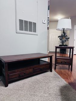 Solid Wood Coffee Table & End Table Set – Dark Cherry Finish