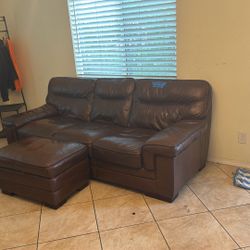 Brown Leather Couch w/ Ottoman 