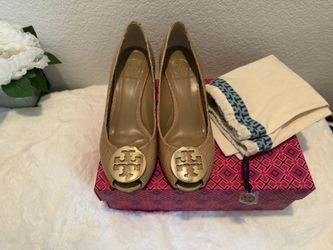 Tory Burch Sally Python Peep Toe Wedge