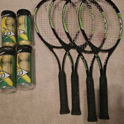 Gamma G4 Tennis Rackets (4) And Balls (10)