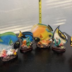 Vibrant 5-Piece Tropical Reef Fish Figurine Set – Hand-Painted Resin