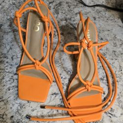 **Pre-owned Orange EGO Lace Up Heels US 9/UK 7 In Excellent Condition