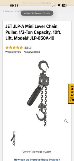 JET 1/4 TON LEVER HOIST 10' Lift