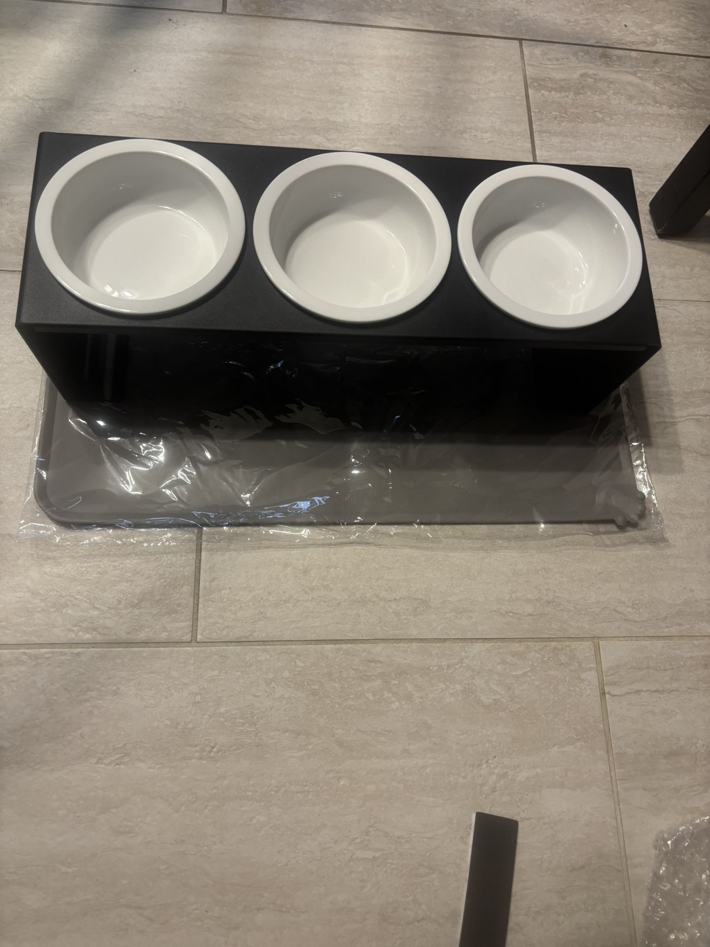 3x Ceramic Cat Dog Bowl Elevated Feeder With Bamboo Board