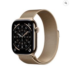 Apple Watch Series 11 [GPS + Cellular 46mm] Smartwatch with Gold Titanium Case with Gold Milanese 