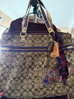 vintage Coach Poppy Tartan Plaid Applique Glam Tote Bag