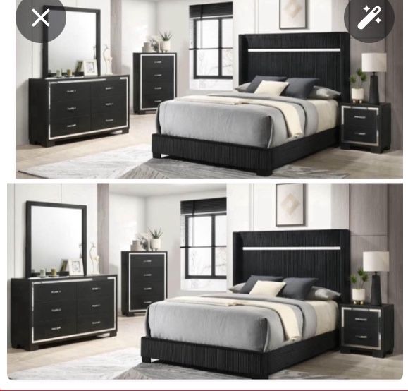 4- Pc Bedroom set Dresser,Mirror Nightstand (1) Queen size bed frame Not including Mattress and Box Sp