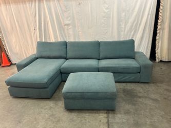 Teal Sectional Sofa with Ottoman 126” length 63” width  long seat  36” short seat  36 height