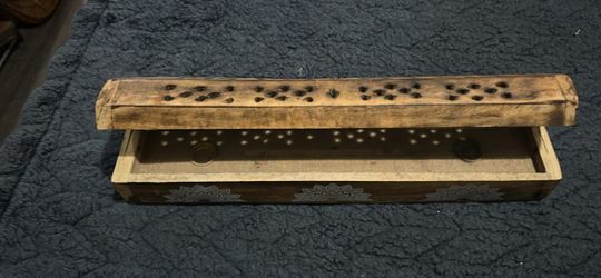 Wooden Incense Burner Box with Lotus Carving