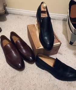 2 Pair Beckett Simonon Pure Leather Loafer Dress Shoes Black/ Brown Sz14