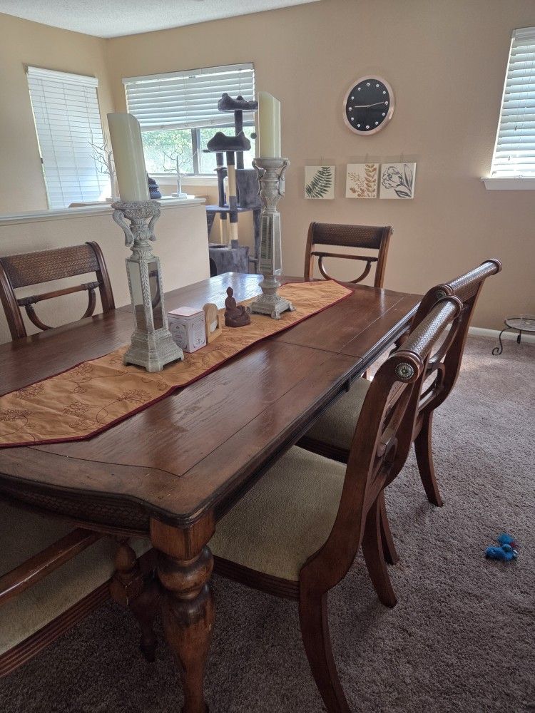 Wood Dining Table With 5 Chairs And Table Extender