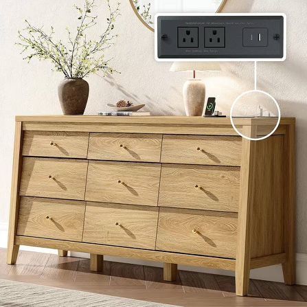 9 Drawers Dresser With Beveled Panel, Farmhouse Chest Of Dressers For Bedroom, Wood Dresser Tv Stand, Drawer Organizer For Bedroom, Living Room, Hallw