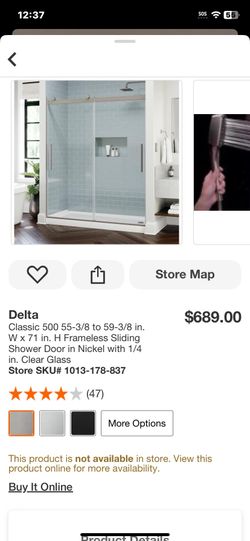 Delta Classic 500 55-3/8 to 59-3/8 in. W x 71 in. H Frameless Sliding Shower Door in Nickel with 1/4 in. Clear Glass
