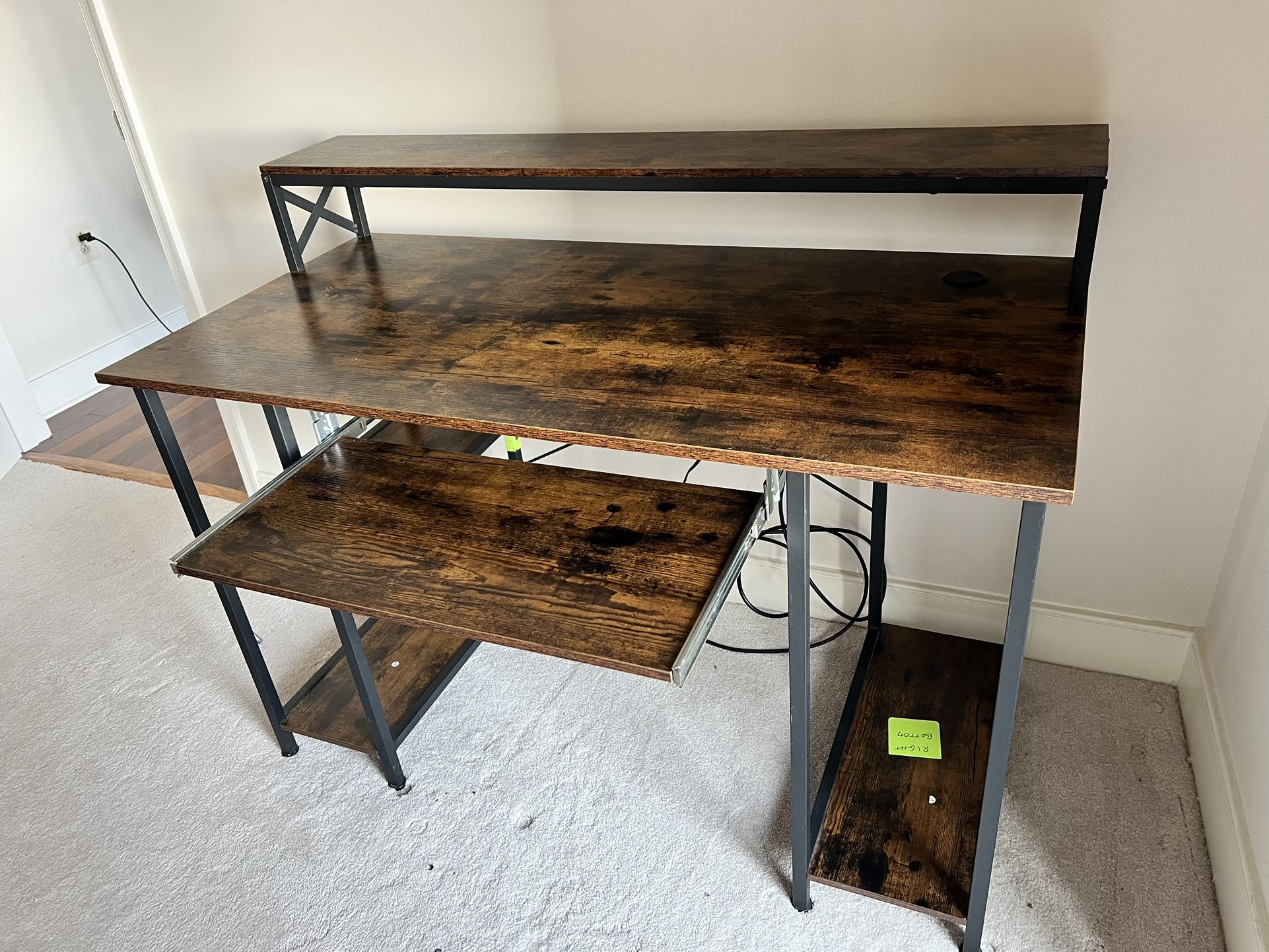 Computer Desk Table With Keyboard Tray and Monitor Stand - Wooden top