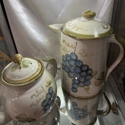 Vintage John B. Taylor  Hand-Painted Ceramic Coffee Pot And Tea Pot