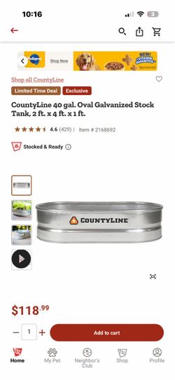 CountyLine 40 gal. Oval Galvanized Stock Tank, 2 ft. × 4 ft. x1 ft.