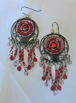 Red beaded chandelier earrings