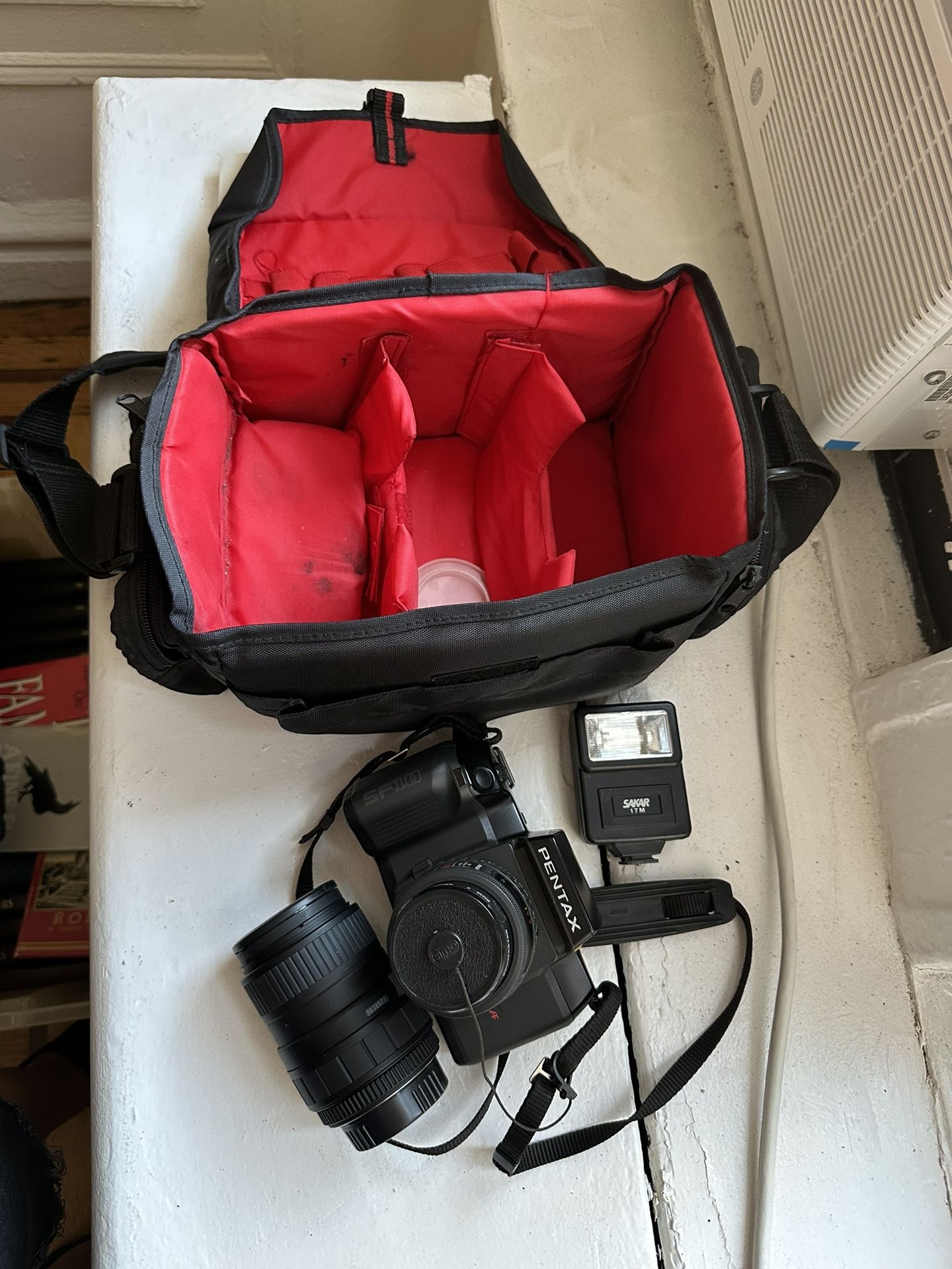 Pentax sf10 film camera kit + 2 lenses, flash, case
