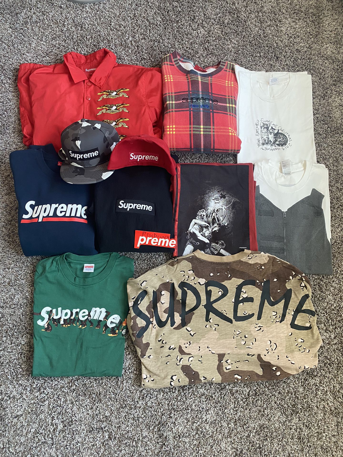Supreme Crewnecks, Tees, Hats, Box Logo, Anti-hero Jacket, New Eras Mostly Large $40-275