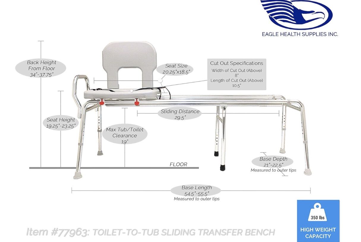 NEW PRICE! New Eagle Health Supplies - 77963 Toilet-to-Tub Sliding Transfer Bench