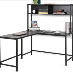 😀 55 in. L-Shaped Black Writing Computer Desk with 2-Side Storage Compartments