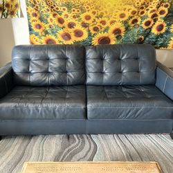 Blue Faux Leather Couch