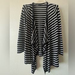 Staccato, Womens Black & White Striped Open Front Elbow Patch Cardigan, Size M/L