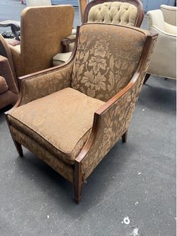 Pair of Designer Lounge / Accent Chairs – Floral Upholstery & Wood Trim