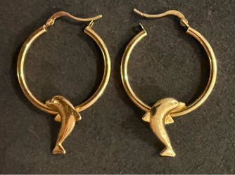 Israel Gold 10k Dangle Dolphin Earrings Hoop Hoops