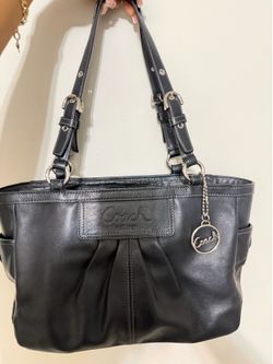 Coach Black Leather Tote Bag Purple Interior